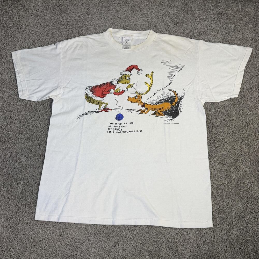Vintage 90s Dr. Seuss The Grinch Shirt Mens XL white Seuss Wear Made In USA 1997